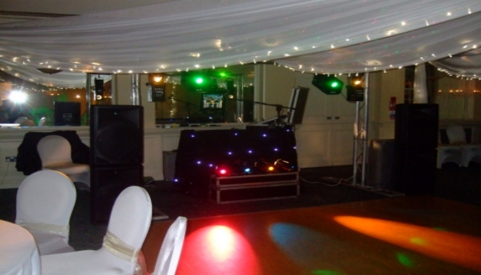 A mobile disco setup for a wedding reception