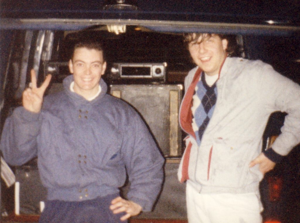 DJ's Russell and Stuart loading the van for a large gig in 1986